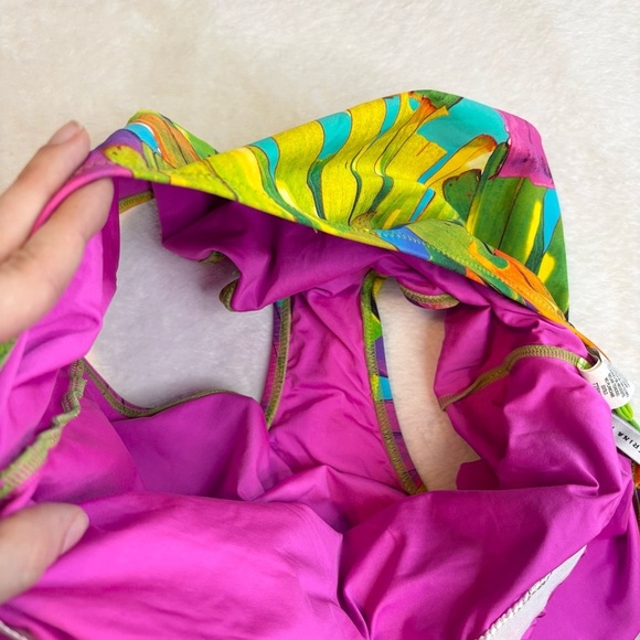 Trina Turk sz 12 Polynesian Palms One Shoulder One Piece Swimsuit Tropical - Picture 7 of 8